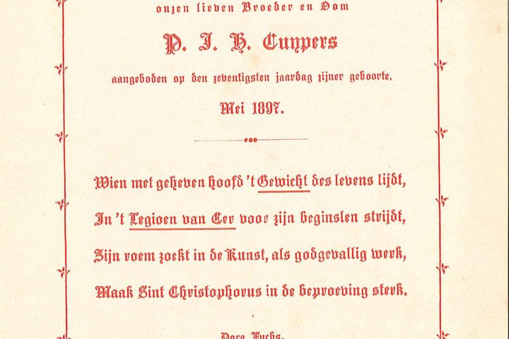 Felicitatiekaart met gedicht b.g.v. 70e verjaardag P.J.H. Cuypers