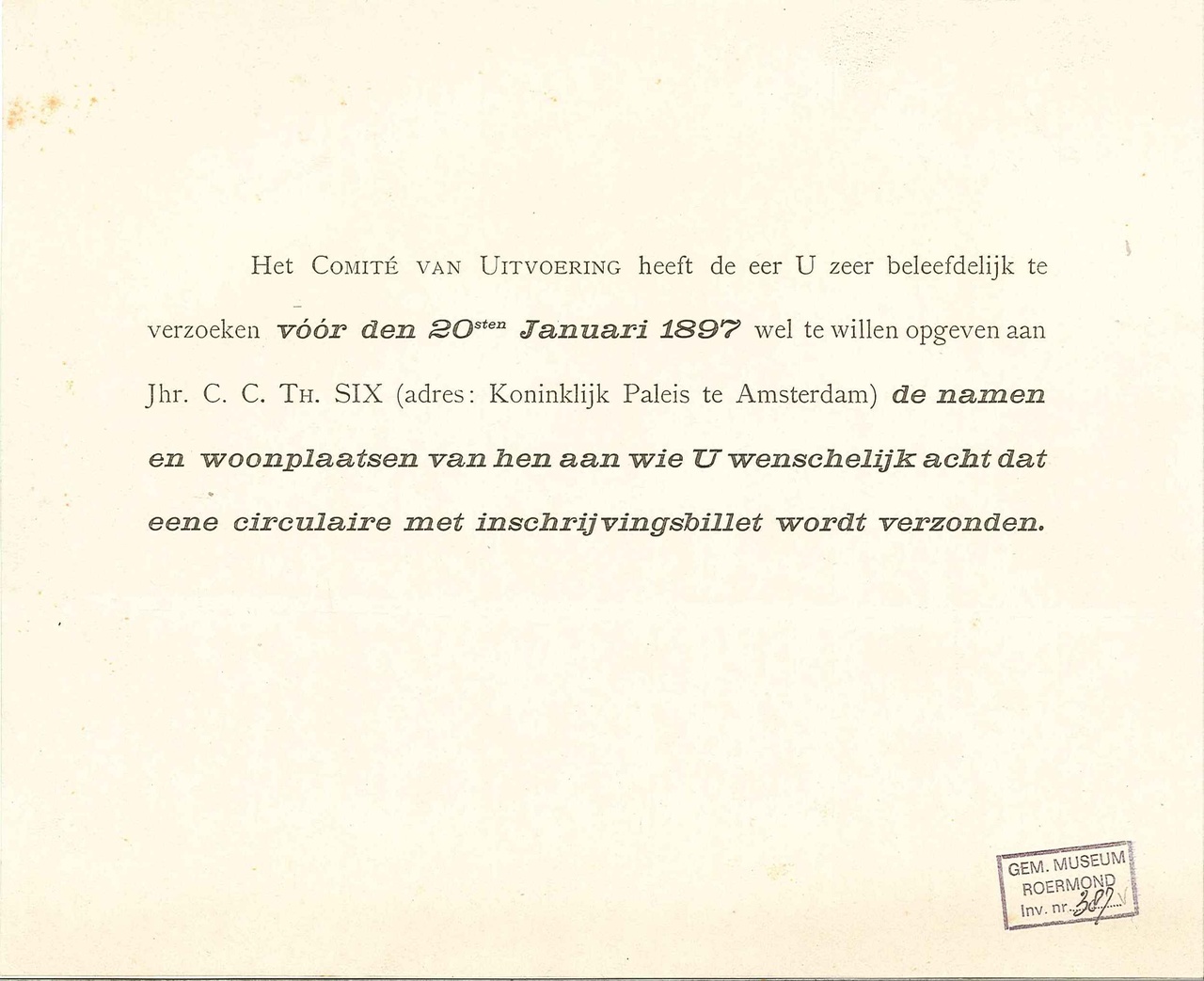 Briefje b.g.v. 70e verjaardag van P.J.H. Cuypers