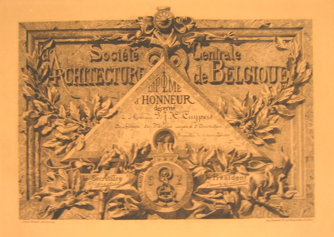 Lidmaatschap van de Société Centrale d'Architecture de Belgique aan P.J.H. Cuypers