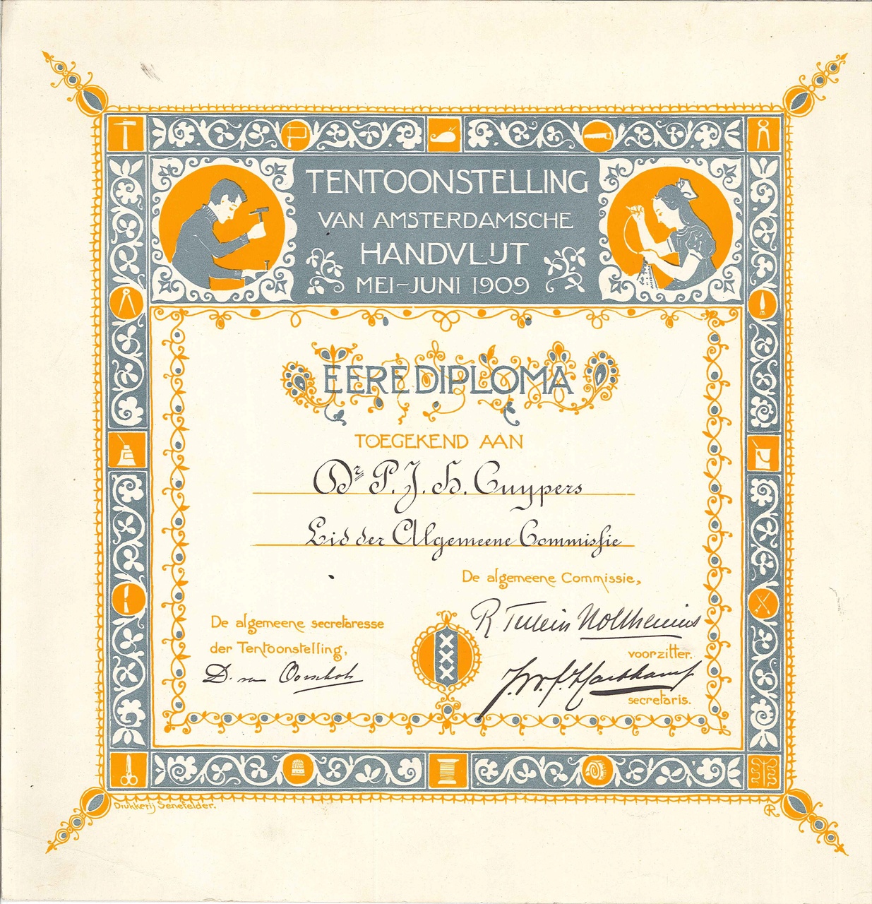 Ere-diploma van de Commissie van de Tentoonstelling van Amsterdamsche Handvlijt