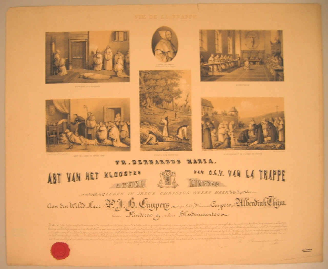 Associatiebrief van het Klooster van O.L.V. van La Trappe in Achel voor de familie Cuypers