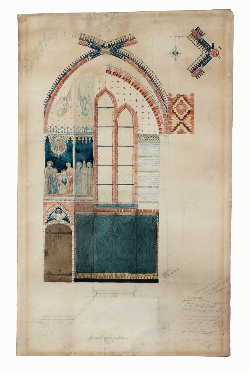Ingekleurde ontwerptekening detail van de St. Joseph kapel Augustinuskerk Nijmegen