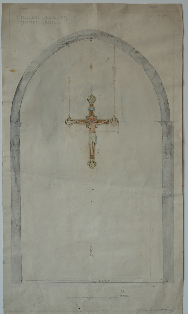 Ingekleurde ontwerptekening triumphkruis van de Kerk te Riel (bij Tilburg)