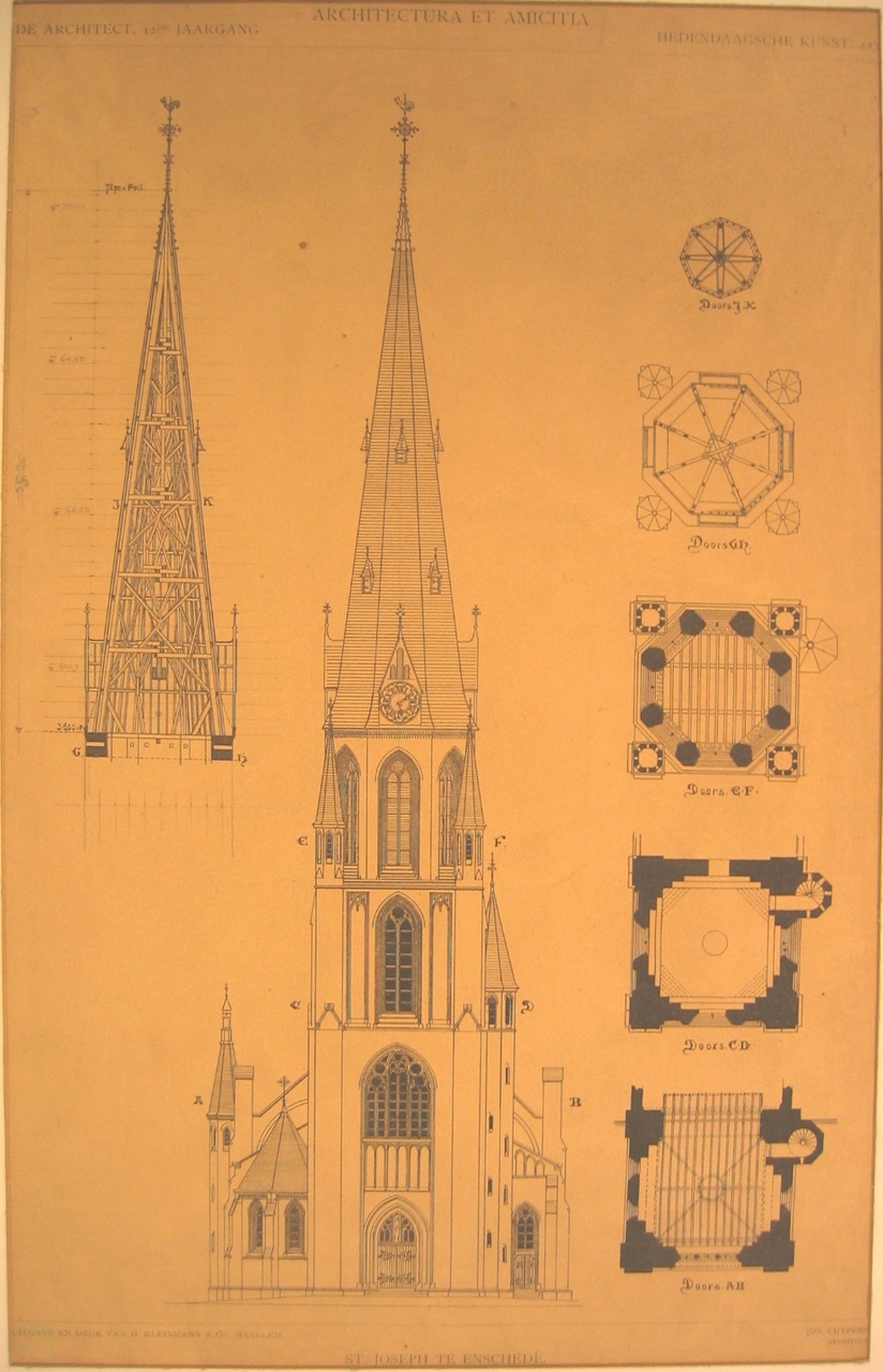 Reproduktie van ontwerptekening van de St. Josephkerk te Enschede