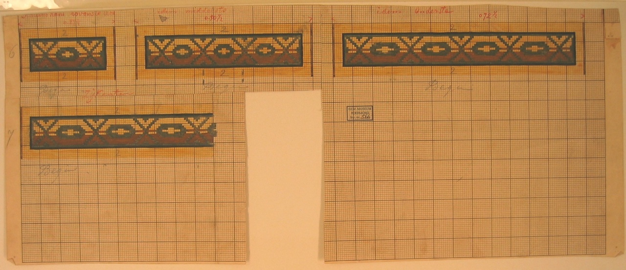 Ingekleurde ontwerptekening voor borduurwerk op stramienpatroon