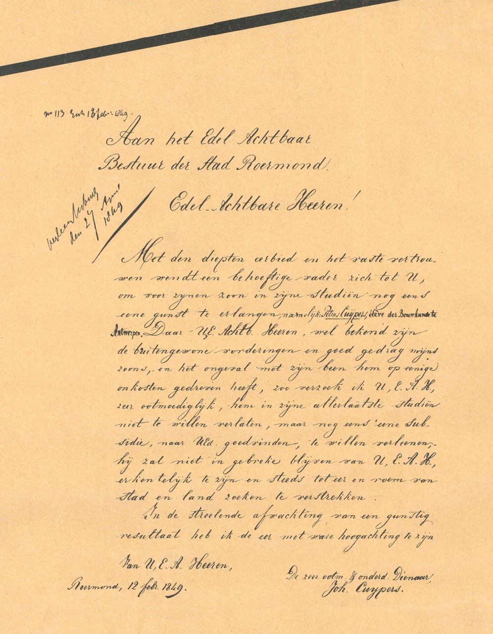 Reproductie van een brief van de vader van Dr. P.J.H. Cuypers
