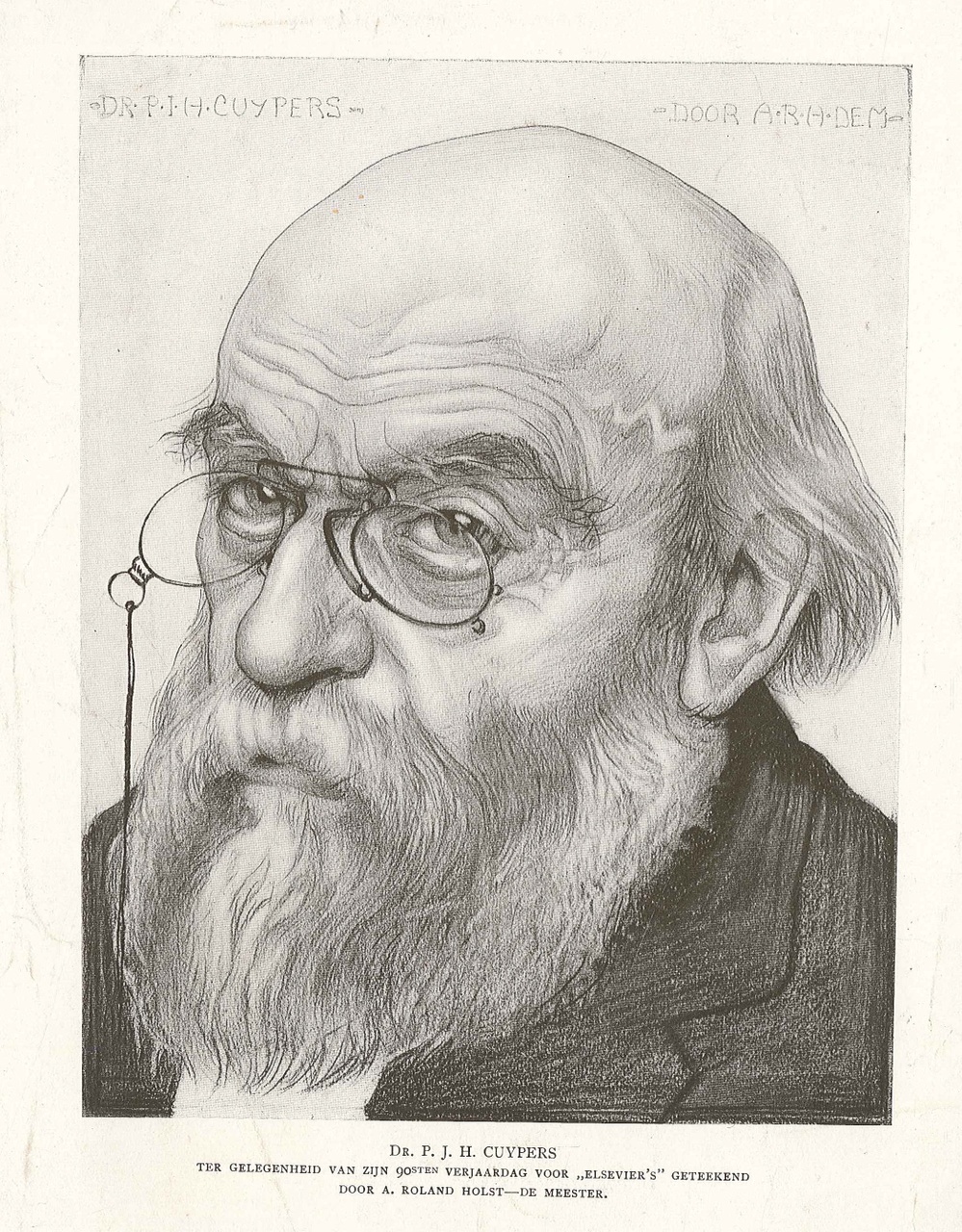 Reproductie van getekend portret van Dr. P.J.H. Cuypers