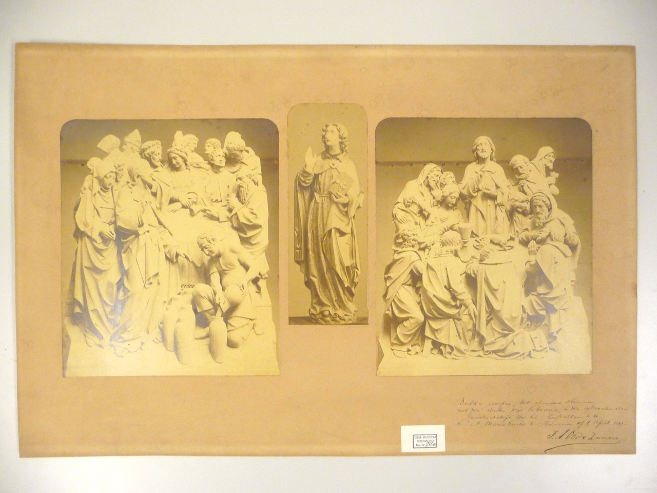 Fotocollage fragmenten hoogaltaar Maria Kirche te Hannover uit de ateliers voor Kerkelijke Kunst J.A. Oor te Roermond