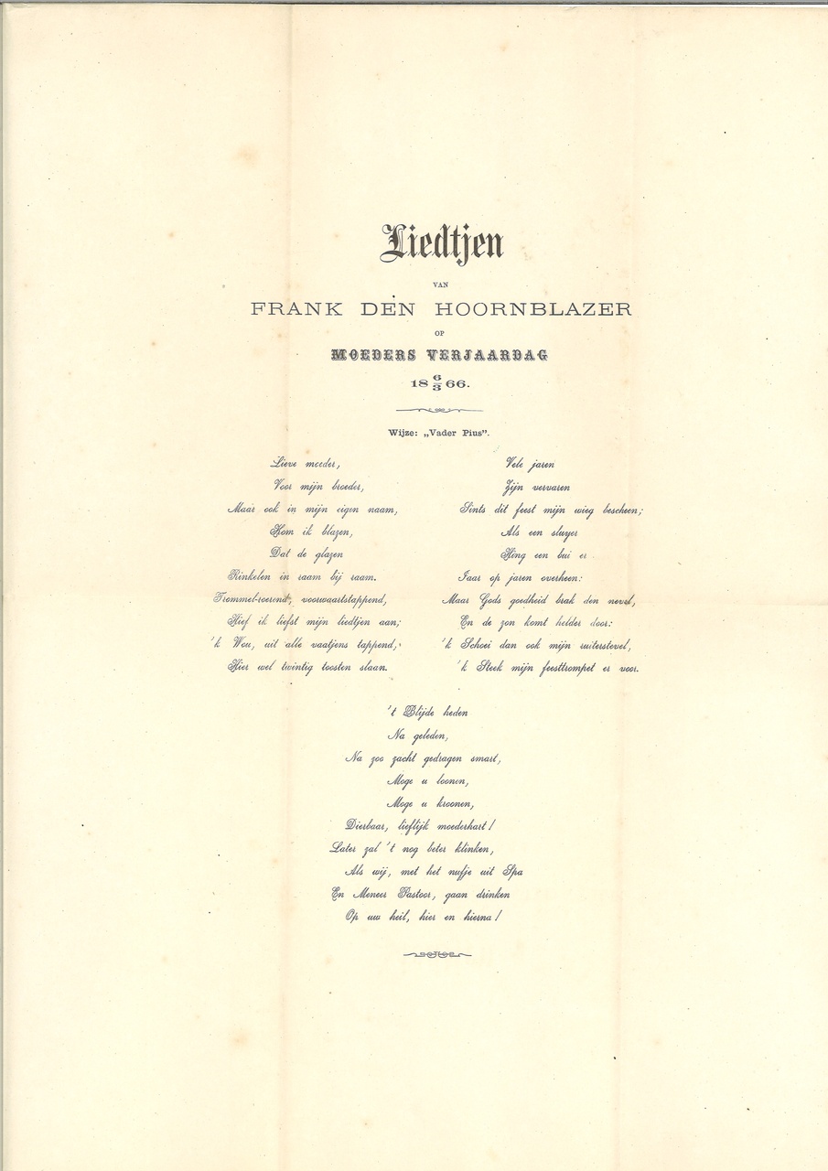Liedjen van Frank den Hoornblazer op Moeders Verjaardag 18 6/3 66