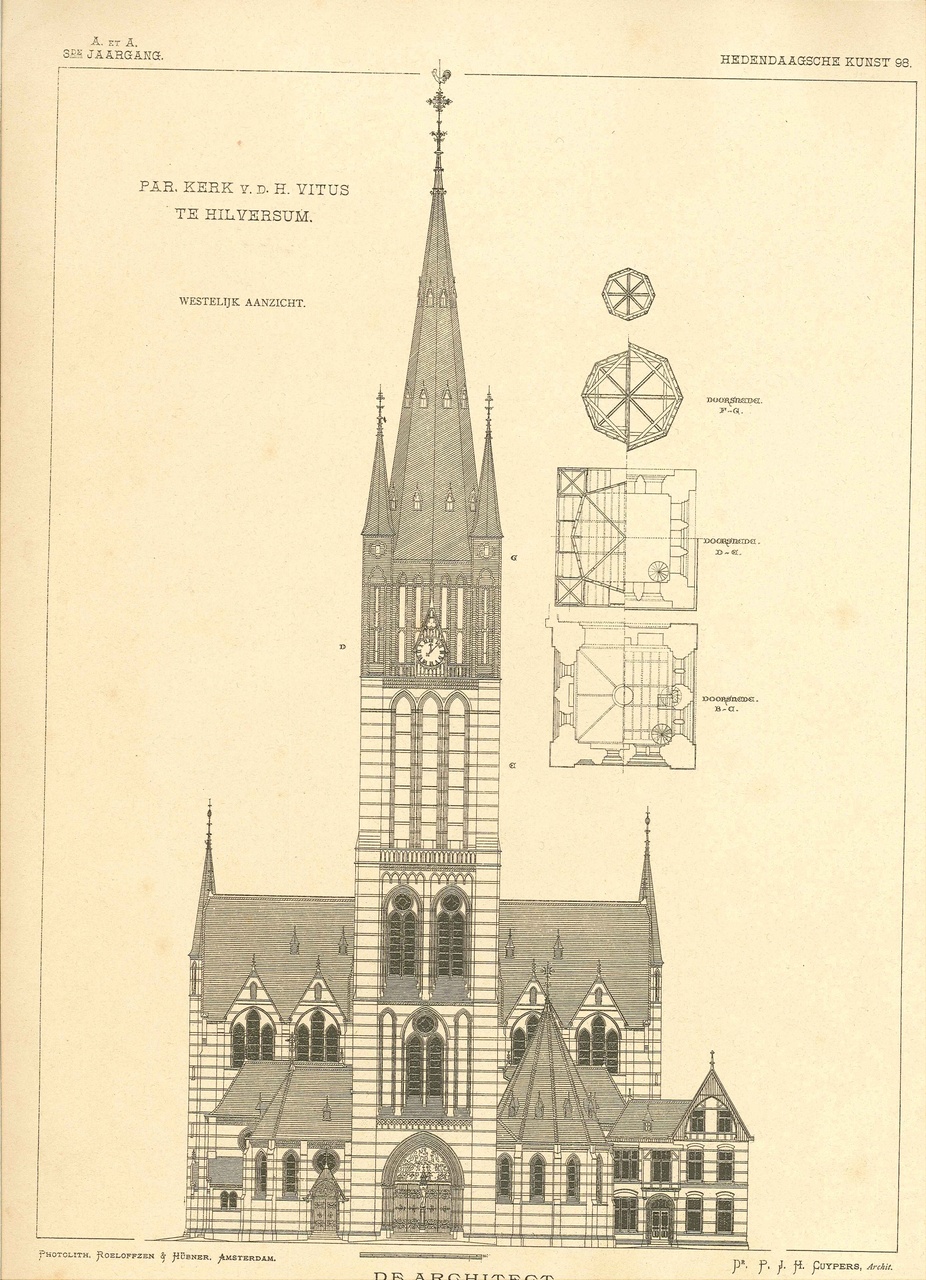 Een overdruk van het ontwerp van de St. Vituskerk te Hilversum