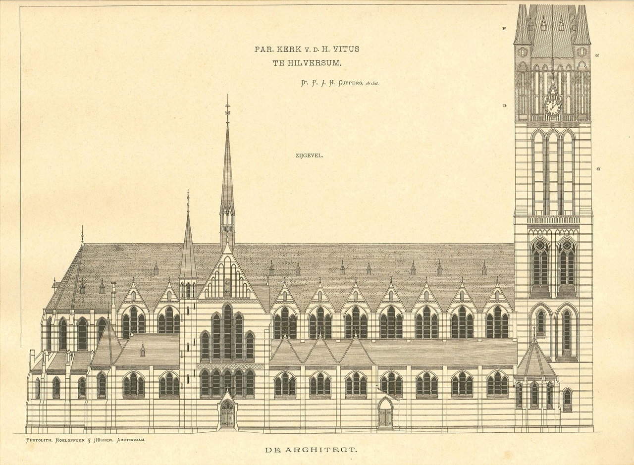 Een overdruk van het ontwerp van de St. Vituskerk te Hilversum