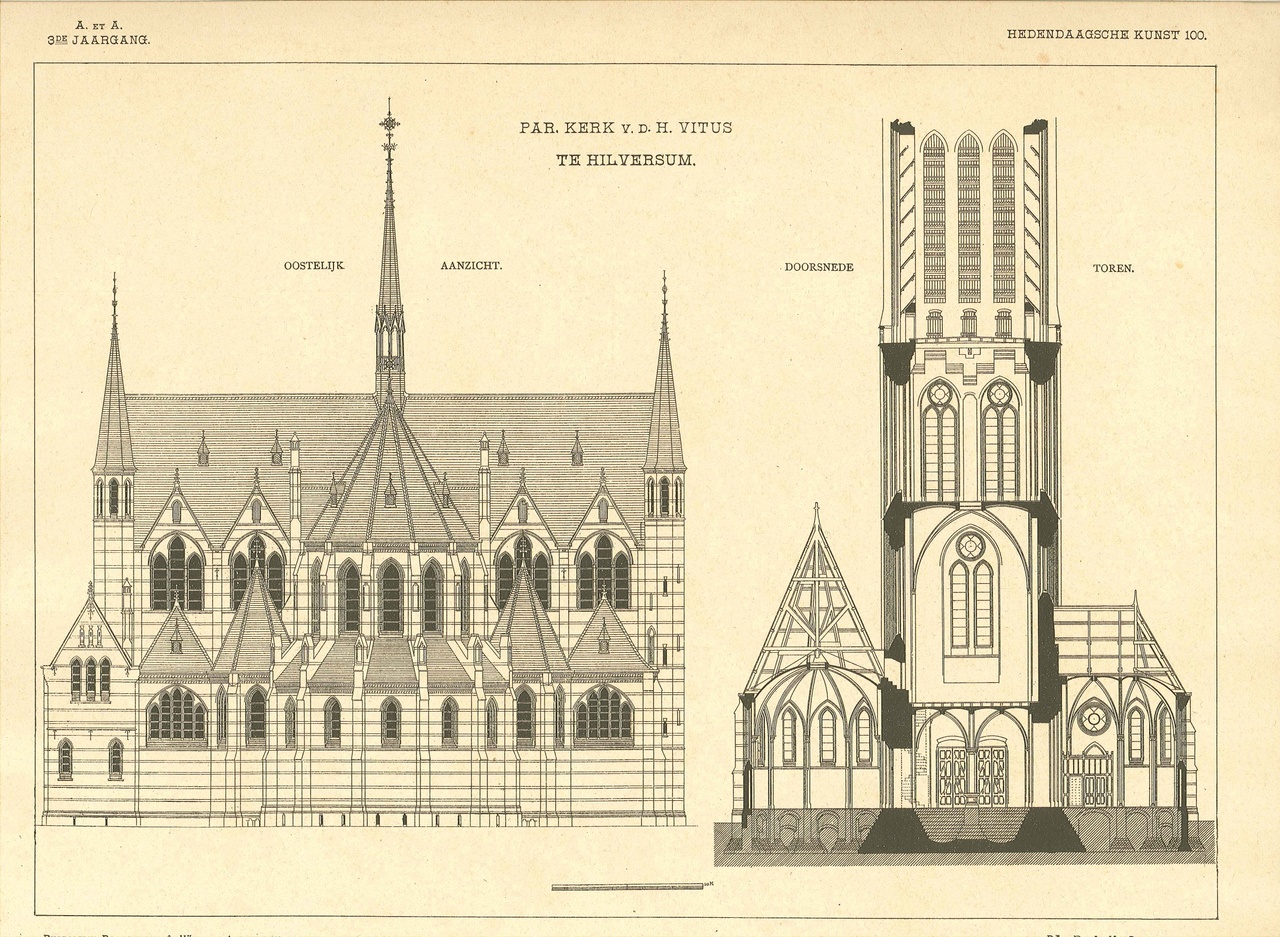 Een overdruk van het ontwerp van de St. Vituskerk te Hilversum