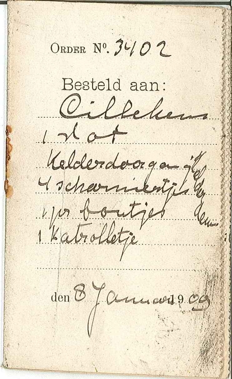 Enkele bestelboekjes voor de Cuypers' Werkplaatsen uit 1909.