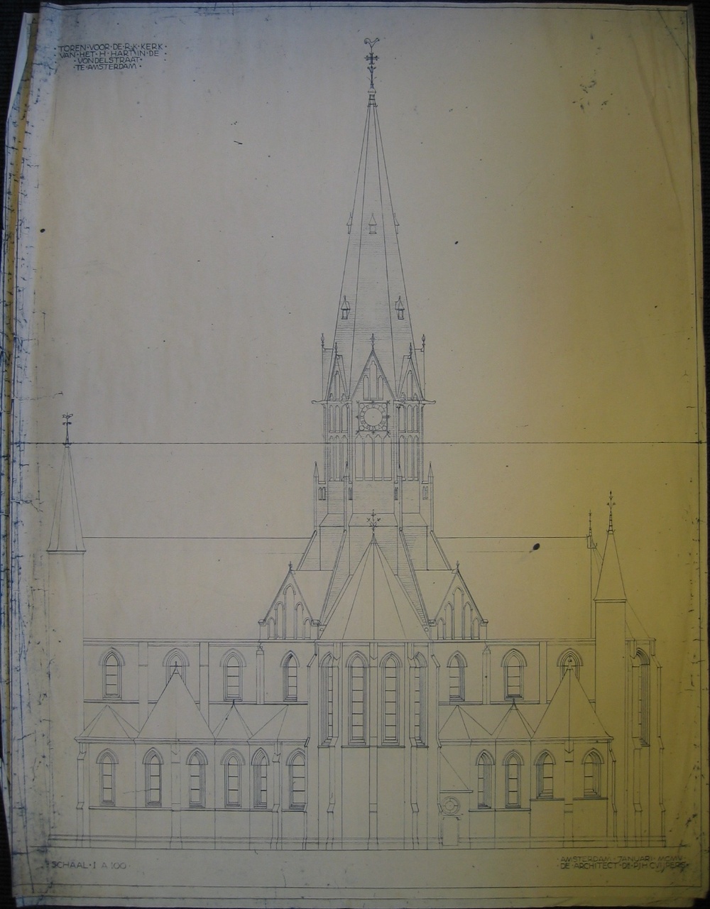 Kopie van een ontwerp uit 1905 voor de toren van de H. Hartkerk aan de Vondelstraat te Amsterdam
