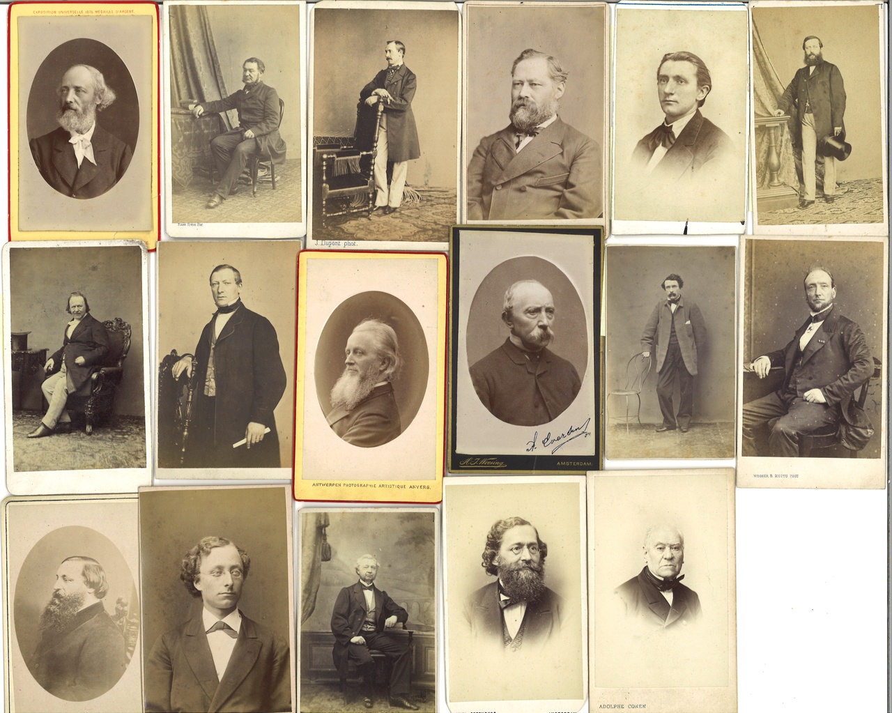 Verzameling van 17 Portretfoto's (carte-de-visite) van mannen