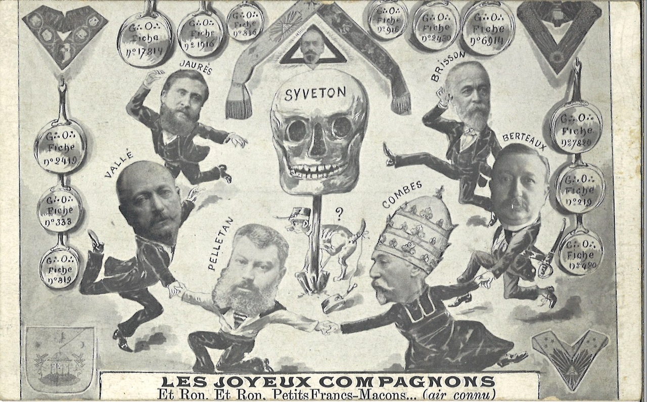 Spotprent 'Les joyeux Compagnons' in de vorm van een ansichtkaart