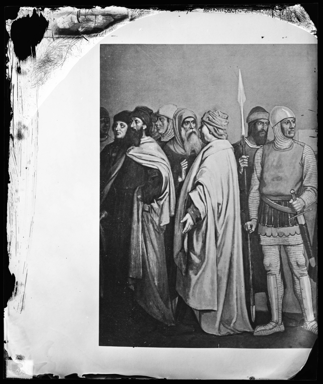 Glasnegatief van een foto van de helft van een geschilderde kruiswegstatie