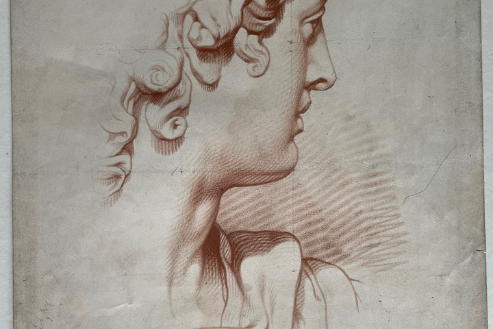 Schets uit: Ëtudes d' Apres l'Antique. Mannenhoofd schuin van achteren. (Apollo)