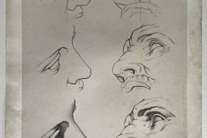 Schets uit: Ëtudes d' Apres l'Antique. Zes details van mannenhoofd.