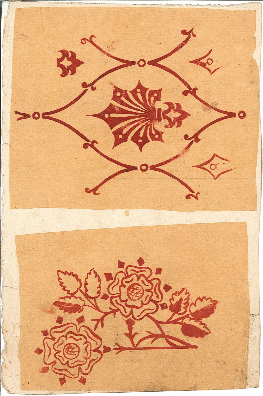 Ontwerp voor ornamentering (sjabloon?) met diverse motieven