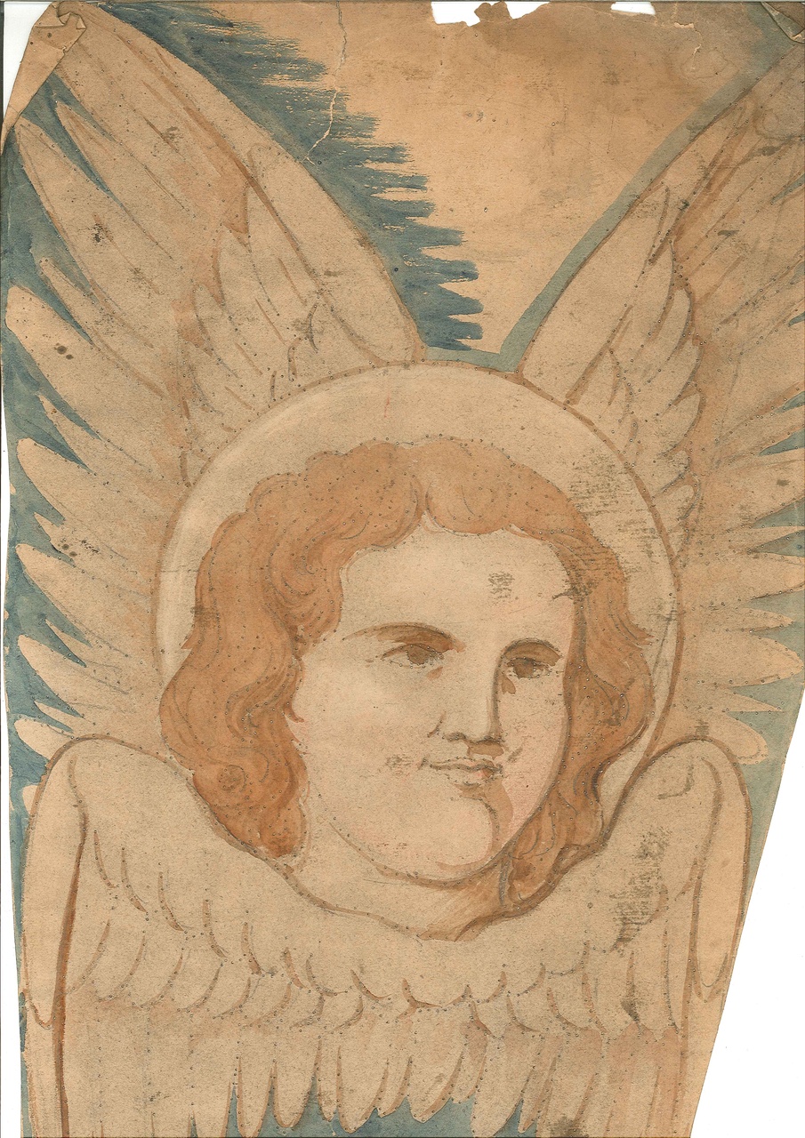 Ontwerp voor een ornamentering met een engelenhoofd