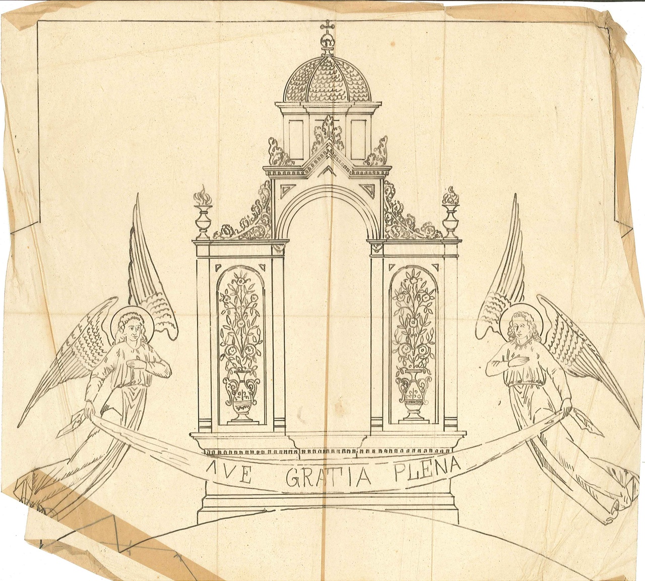 Ontwerp voor een tabernakel op transparant papier