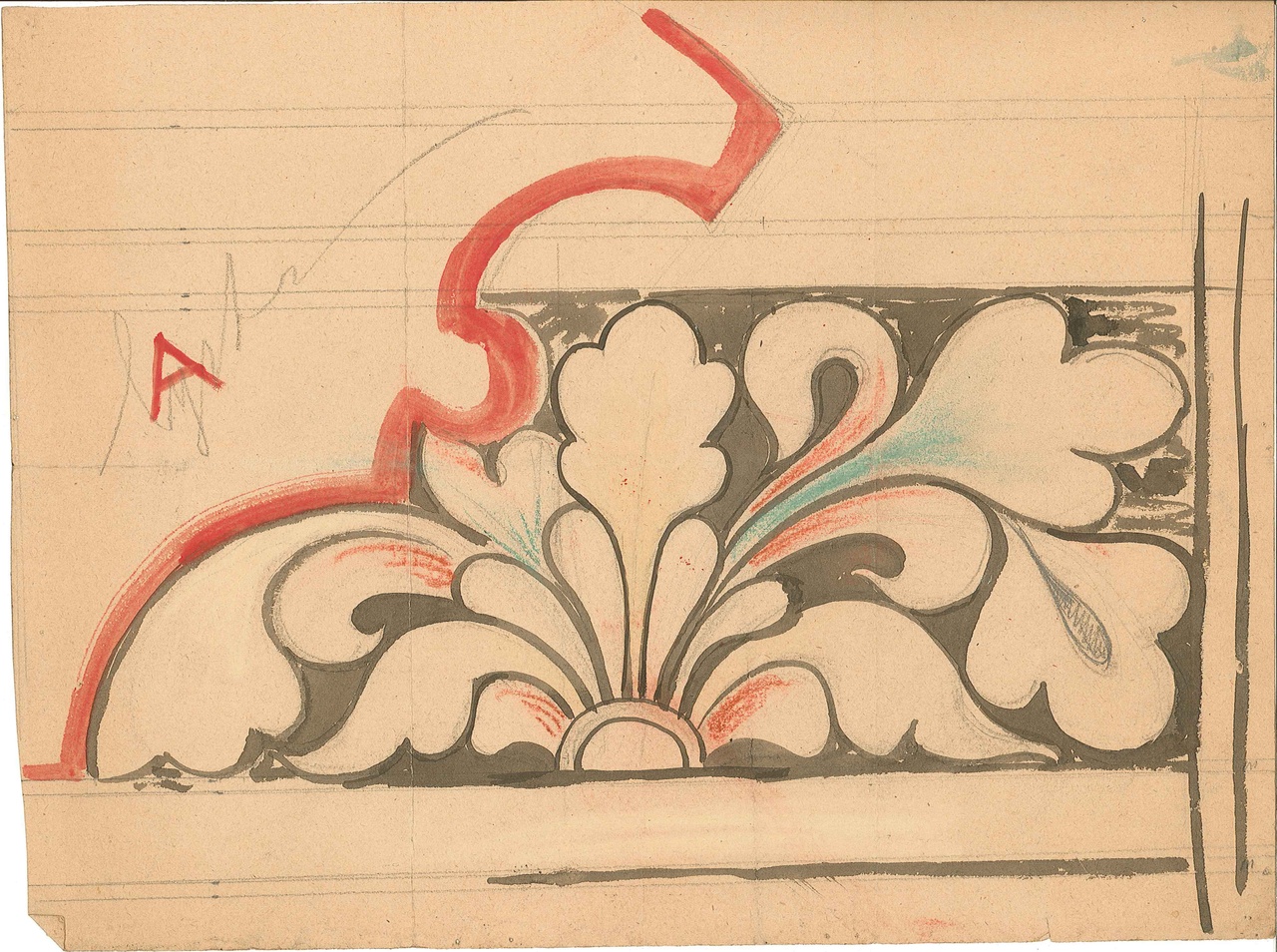 Ontwerp voor een ornament, waarschijnlijk onderdeel van een sjabloon