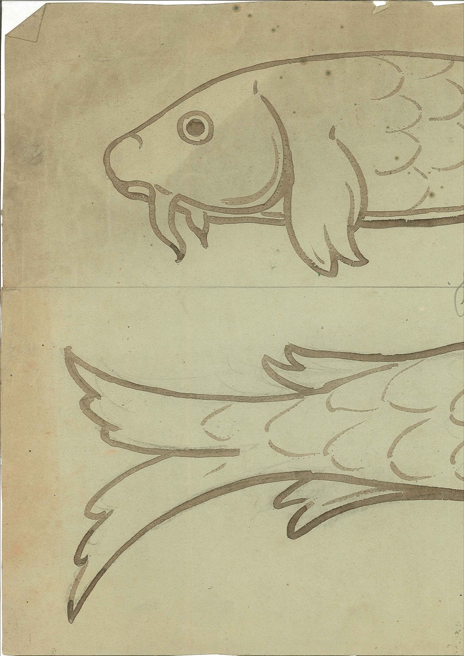 Ontwerp voor een tekening uit de 12 sterrenbeelden uit de Dierenriem: Vissen (februari)