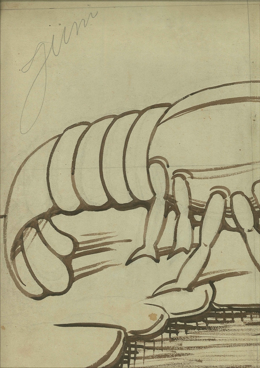 Ontwerp voor een tekening uit de 12 sterrenbeelden uit de Dierenriem: Kreeft (juni).