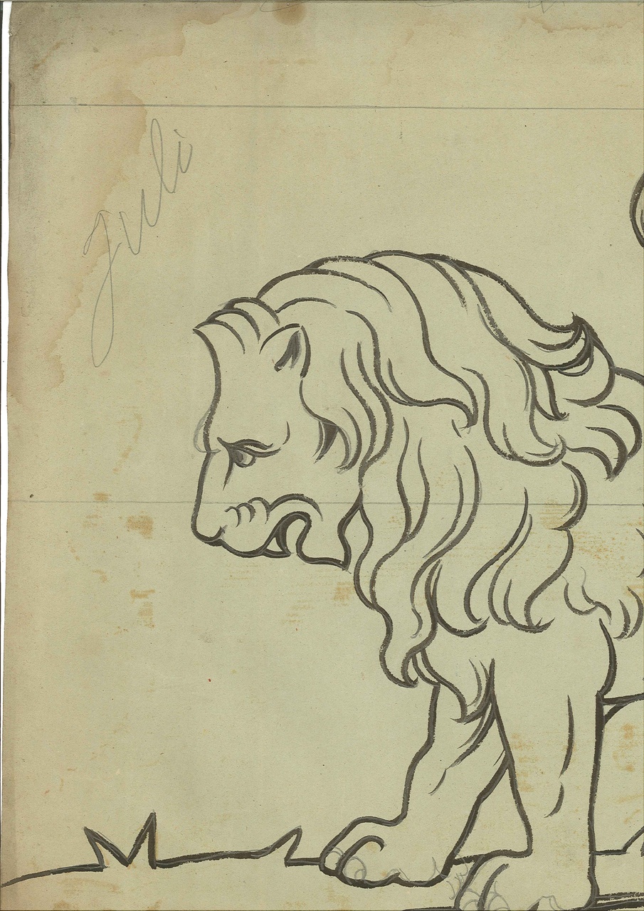 Ontwerp voor een tekening uit de 12 sterrenbeelden uit de Dierenriem: Leeuw (juli).