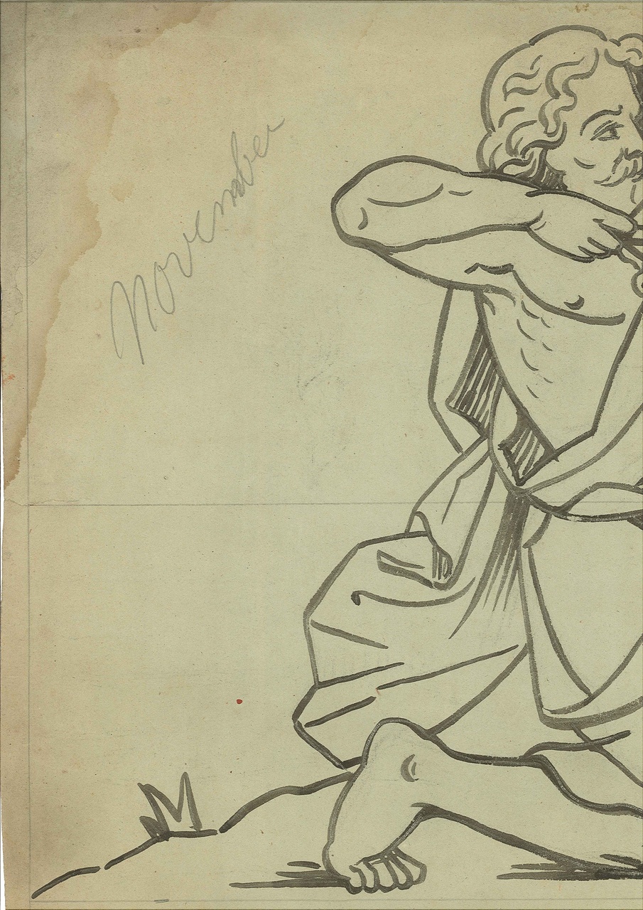 Ontwerp voor een tekening uit de 12 sterrenbeelden uit de Dierenriem: Boogschutter (november).