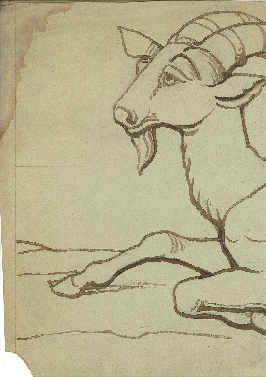 Ontwerp voor een tekening uit de 12 sterrenbeelden uit de Dierenriem: Steenbok (december).