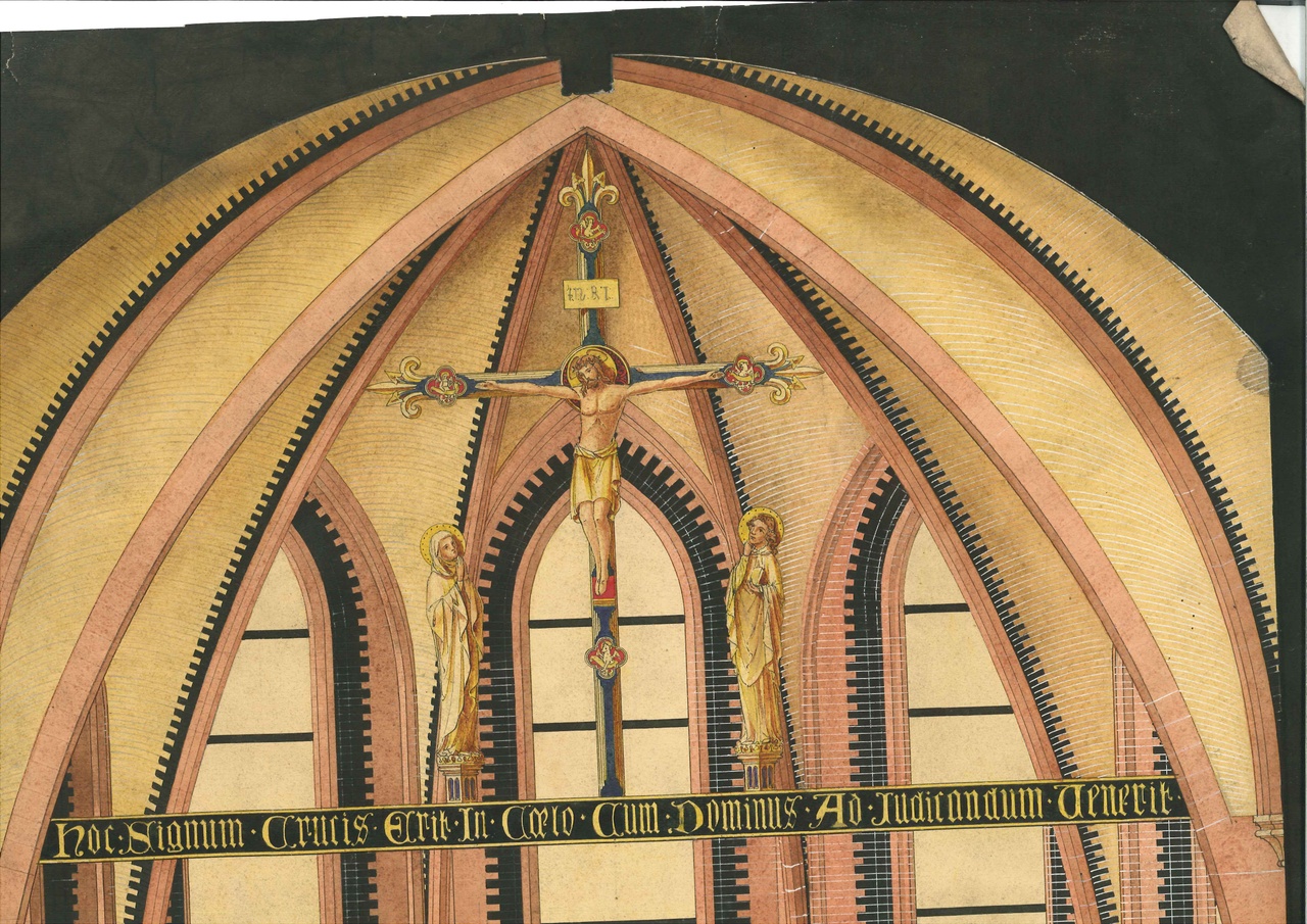 Ontwerp voor diverse onderdelen van een kerkinterieur met altaar