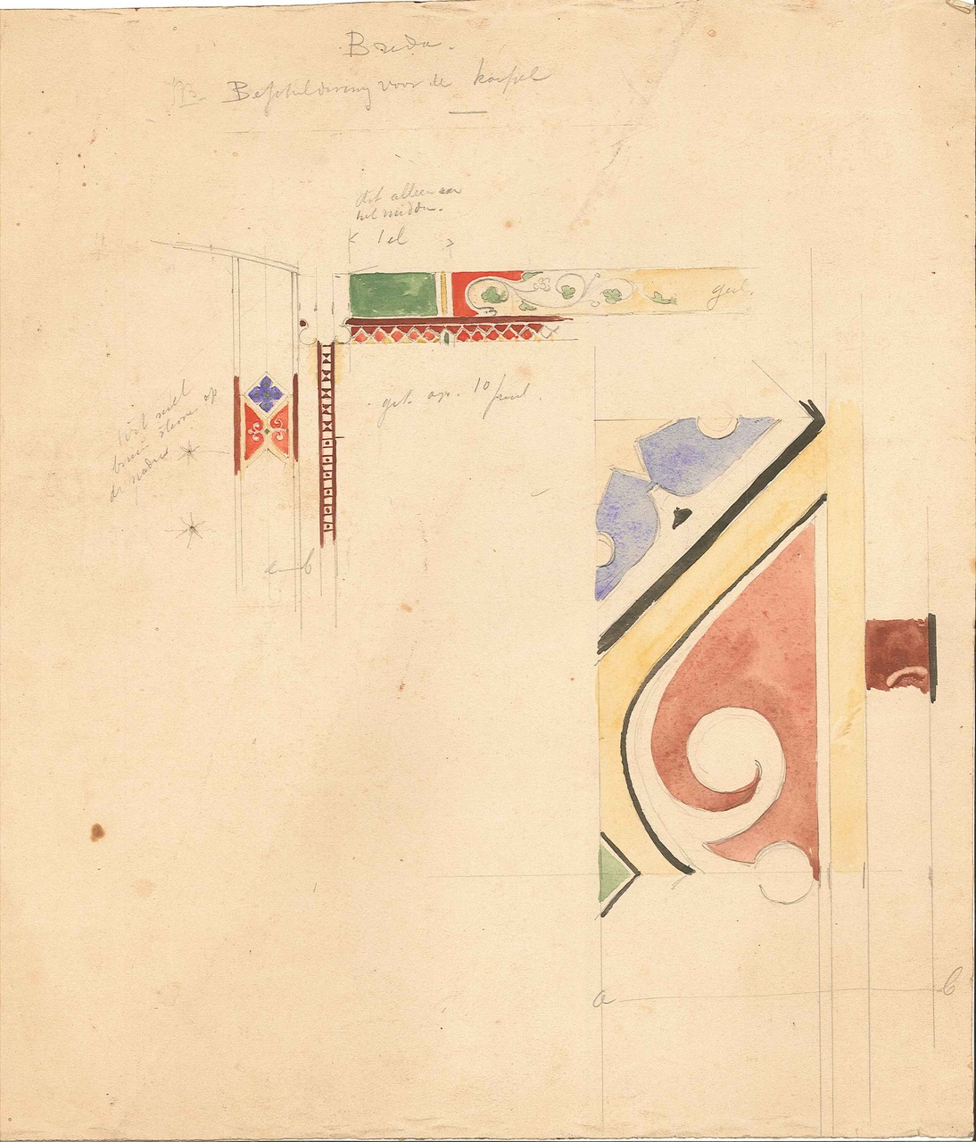 Ontwerp voor beschildering en ornamentering met diverse motieven