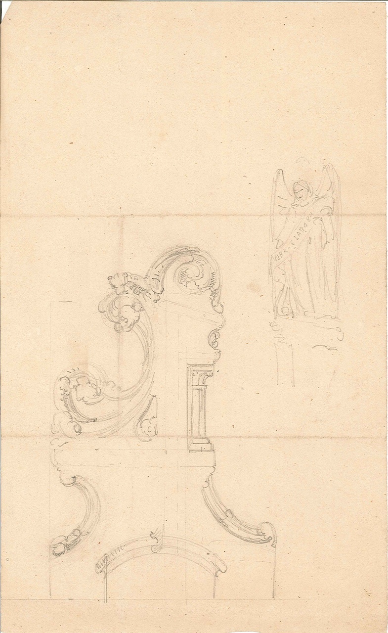 Schetsontwerp van details van een kerkinterieur.