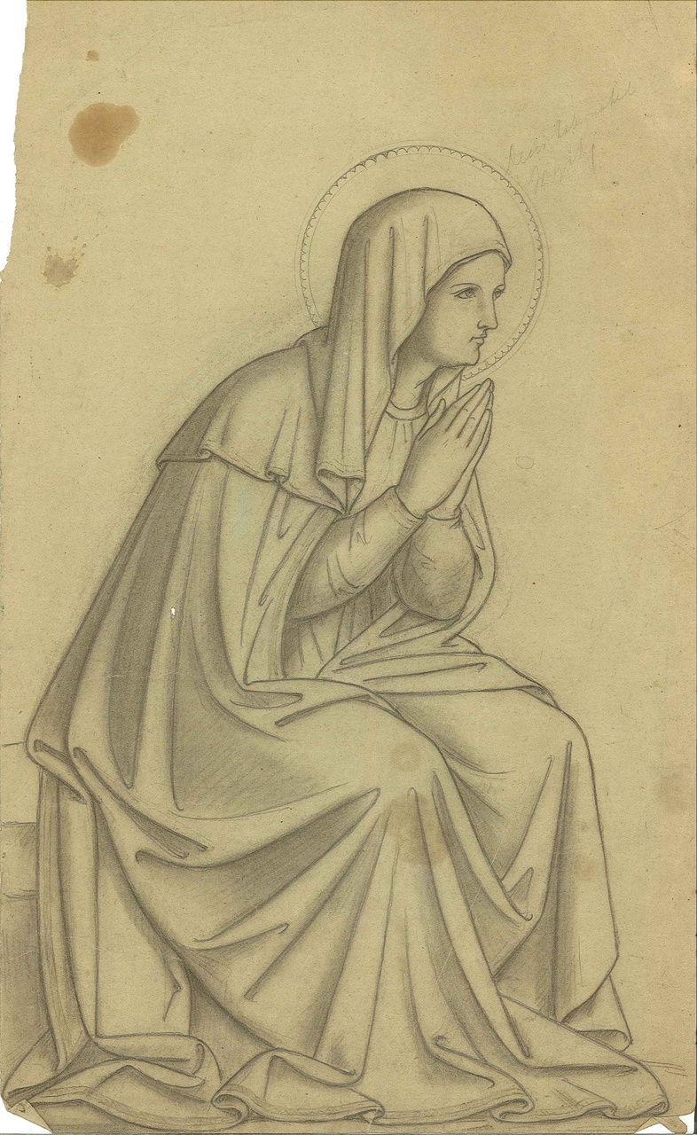 Ontwerp voor een tabernakeldeurtje met een biddende madonna