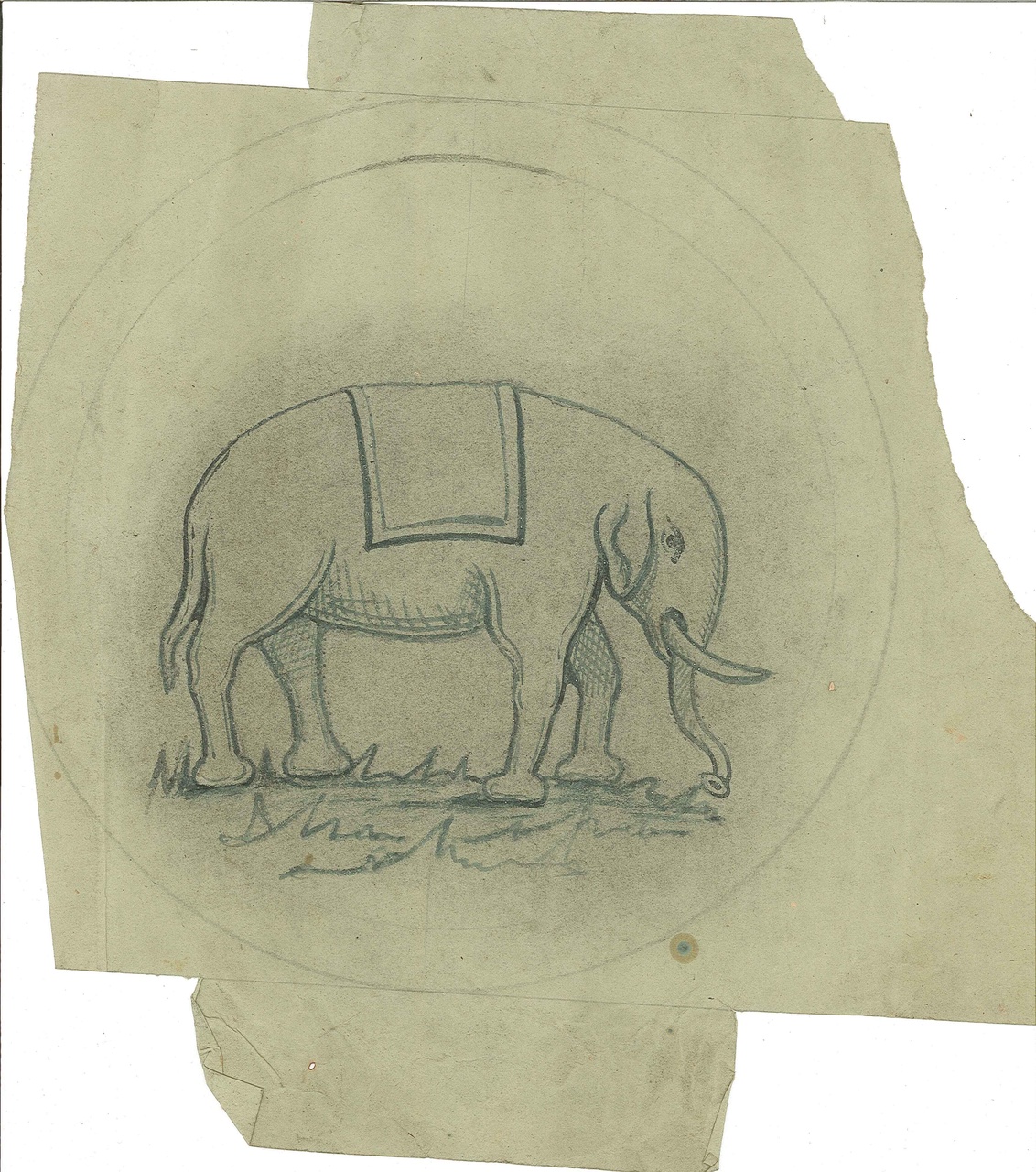 Ontwerp voor cirkelvormige ornamentering met olifant