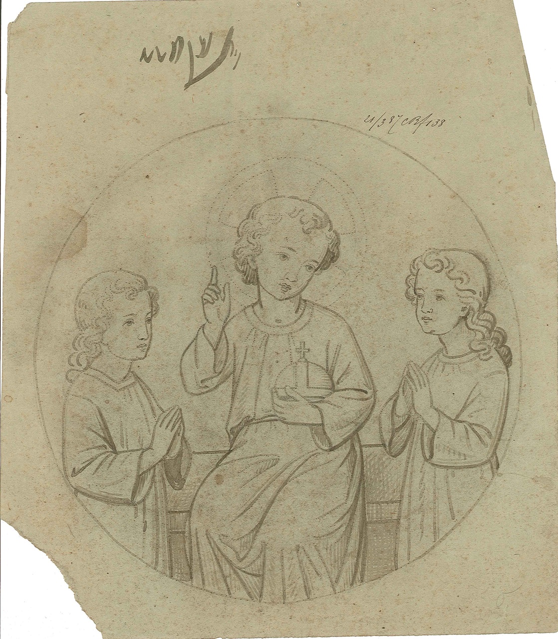 Ontwerp voor cirkelvormige ornamentering met een christuskind