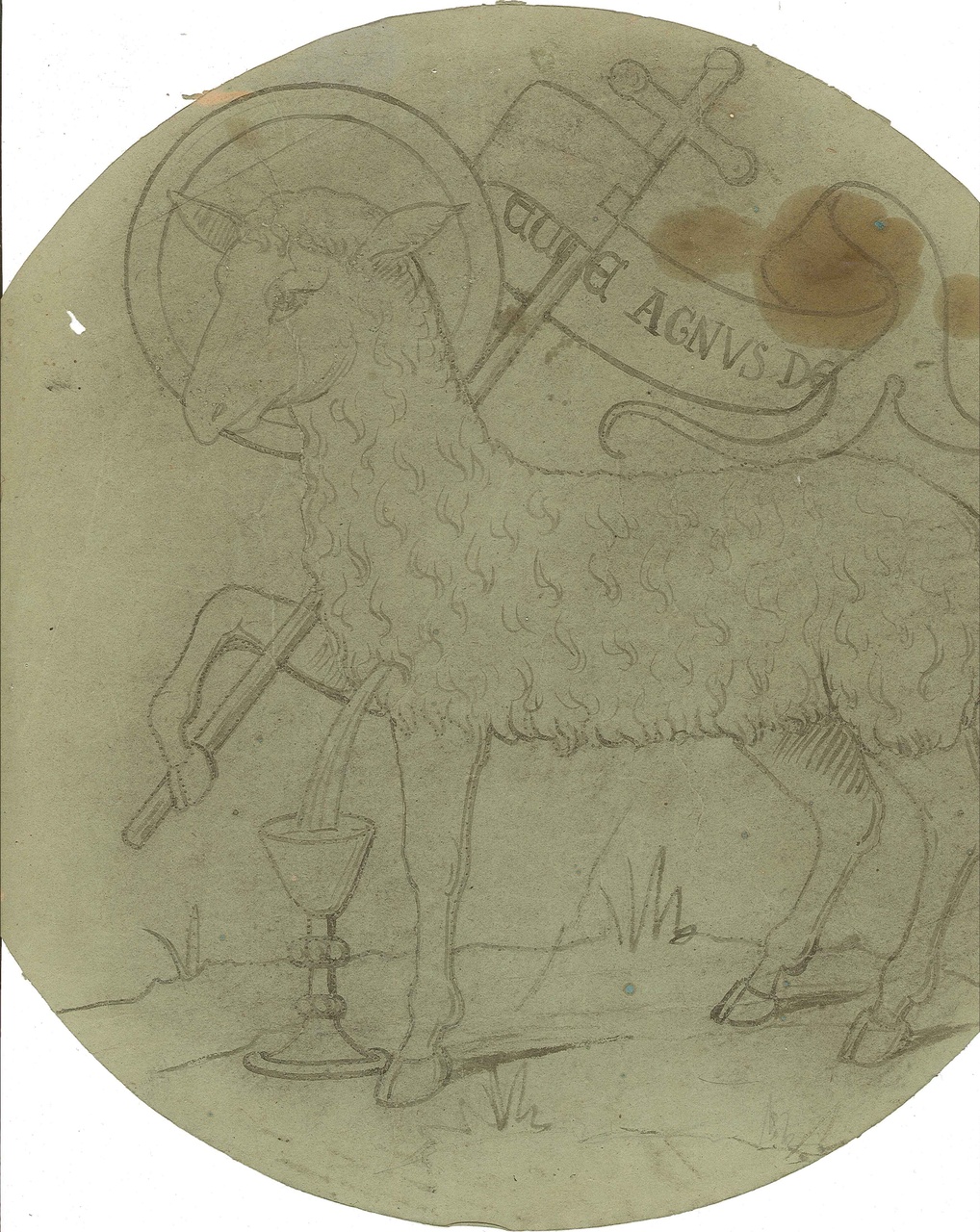 Dubbelzijdig ontwerp voor een cirkelvormige ornamentering met het Lam Gods