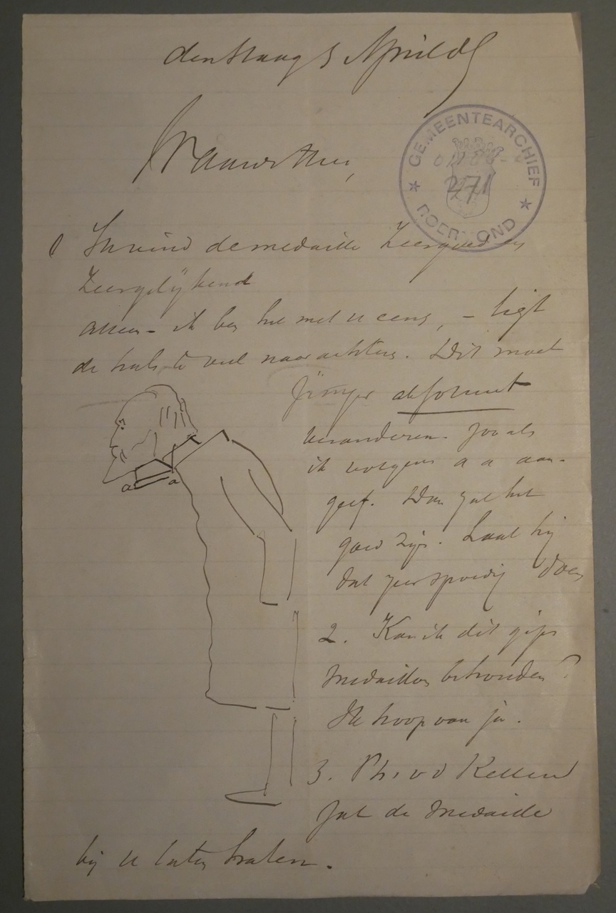Brief van Victor de Stuers over het maken van een penning